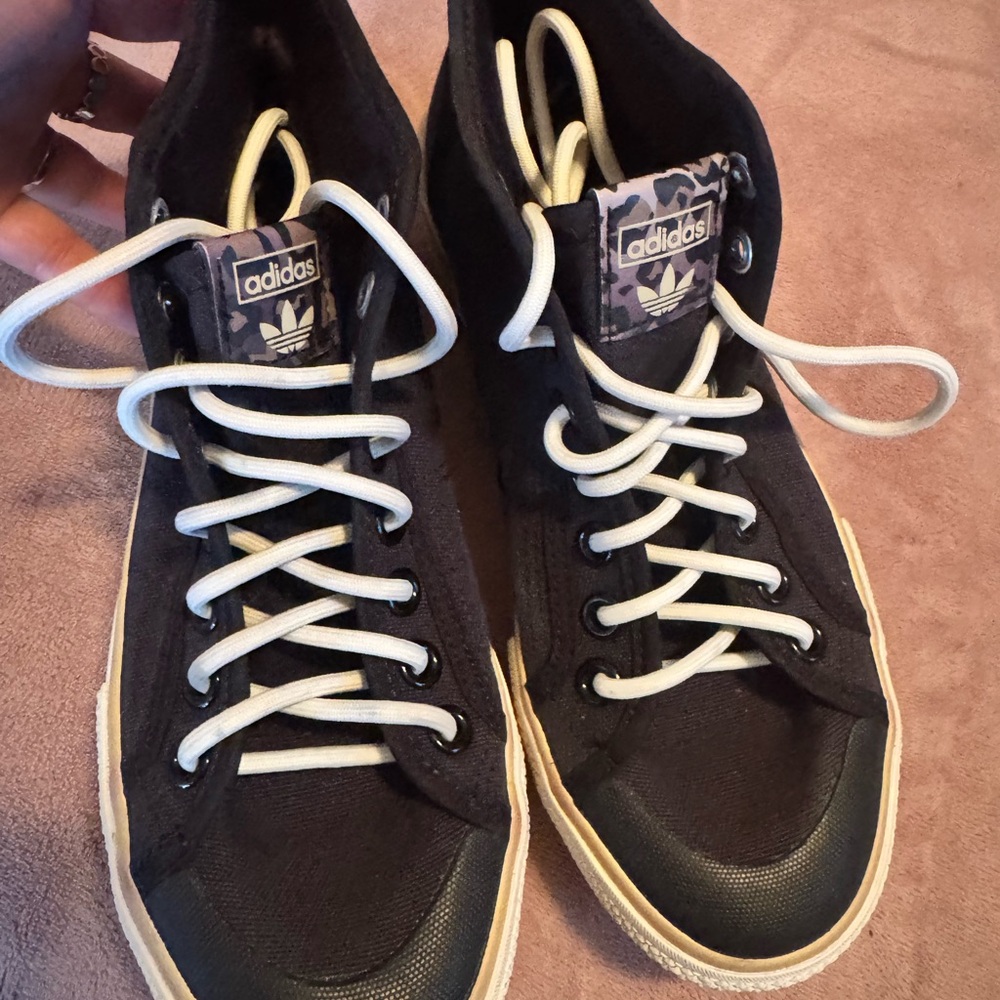 Adidas Black and White High-Top Sneakers